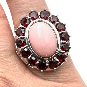 Sterling Silver Womens Ring Pink Morganite Red Garnet Size 6